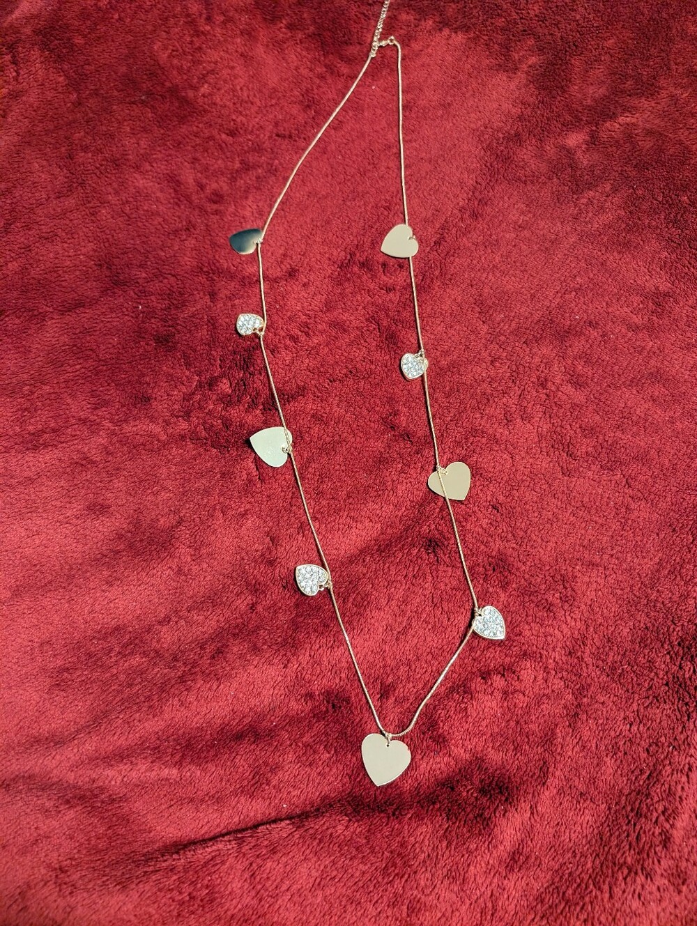 Delicate Gold Heart Station Necklace - Women Jewelry